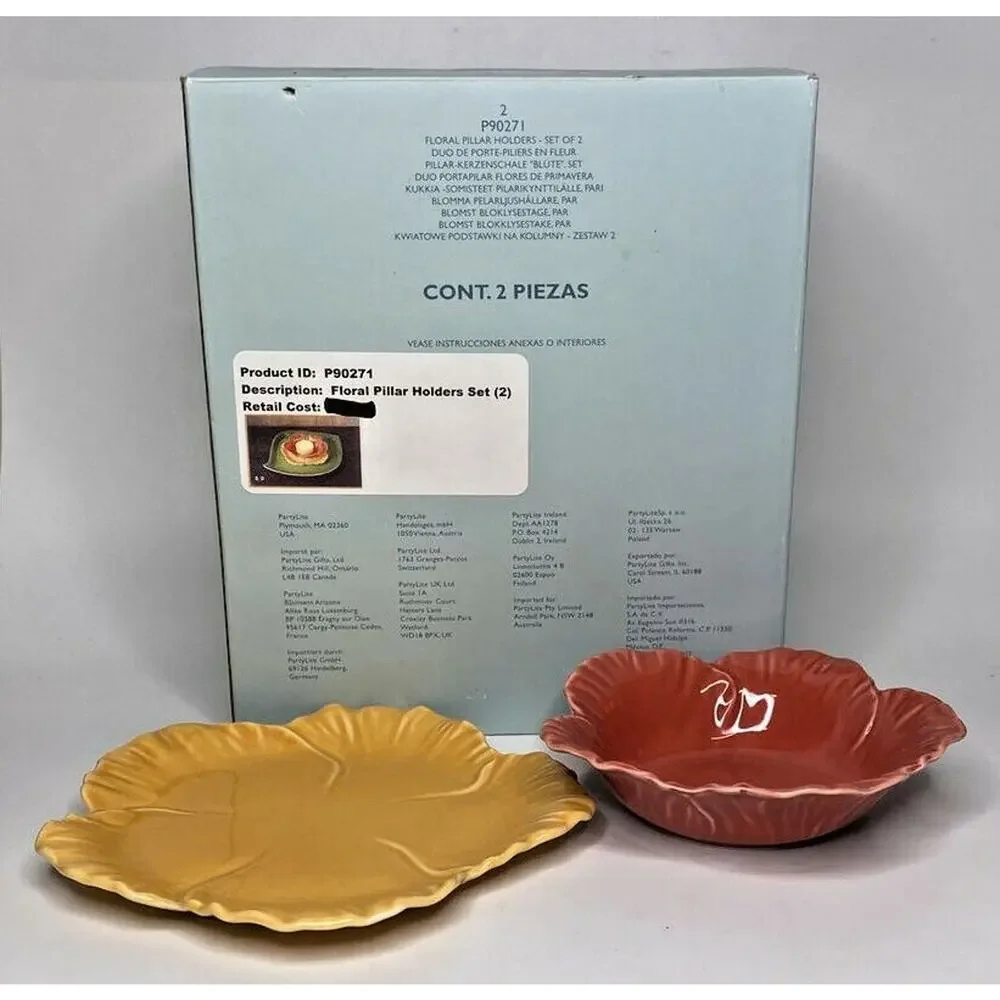 PartyLite Floral Pillar Holders Set Of 2 Rare‎ Retired NIB P19B/P90271